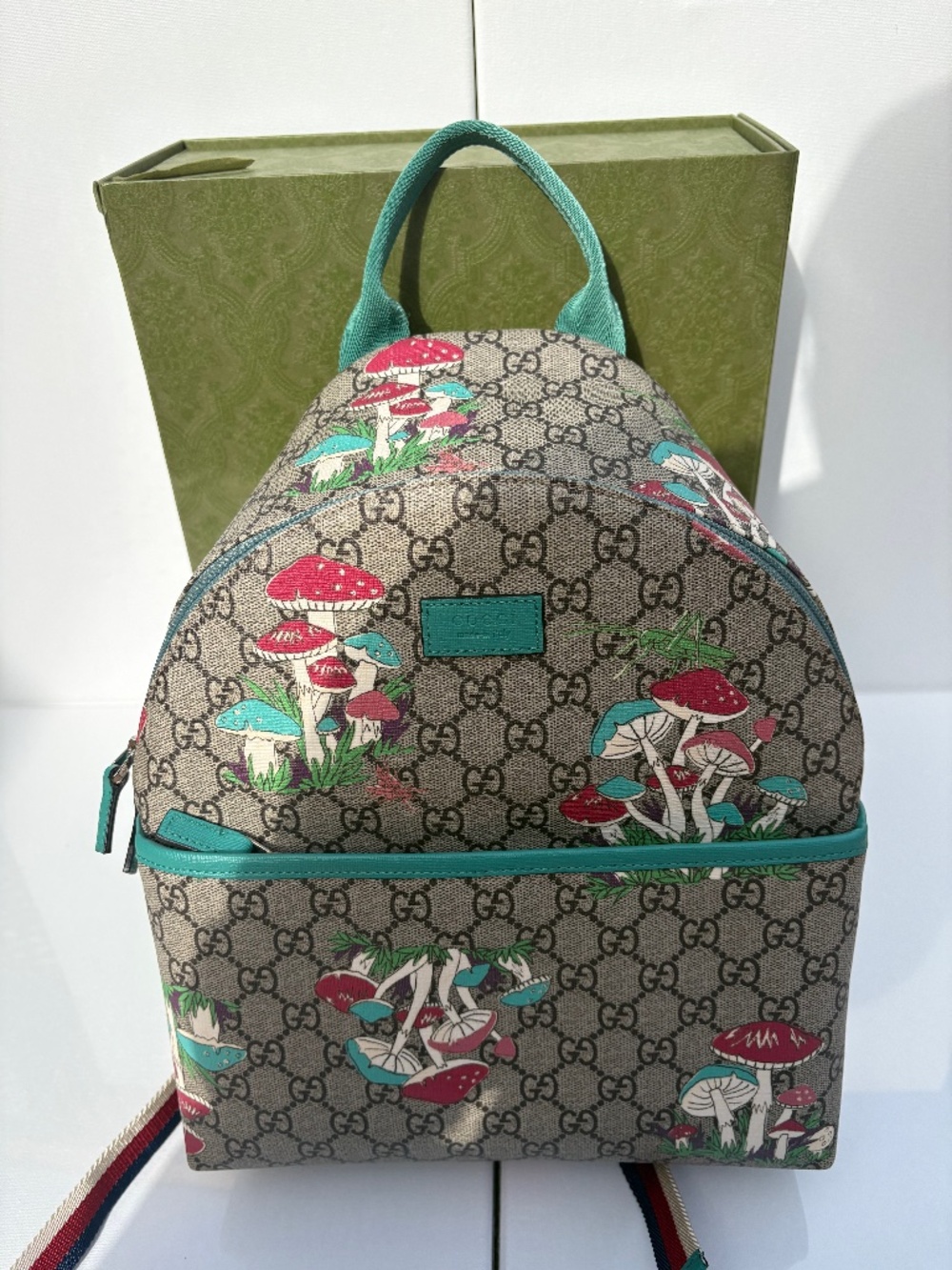 Gucci Kids GG Supreme Mushroom Print Backpack w/ Box